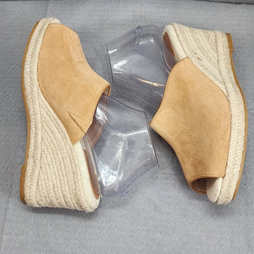 Cole Haan‎ Espadrille Wedge Sandals Tan Suede Peep Toe Slide W31552 Womens 9.5 B
